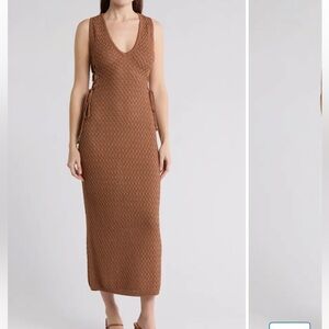 Lush openwork side tie cover up Brown Knit Dress